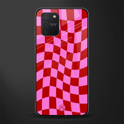 red pink trippy check pattern glass case for samsung galaxy a91 image