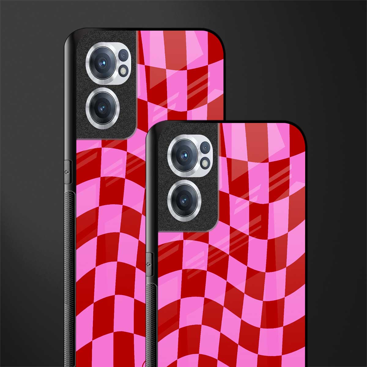 red pink trippy check pattern glass case for oneplus nord ce 2 5g image-2