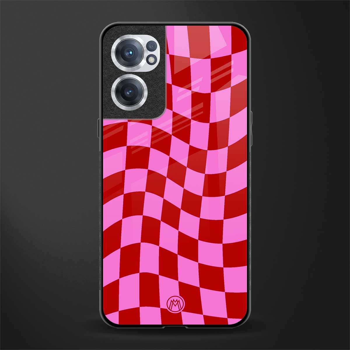 red pink trippy check pattern glass case for oneplus nord ce 2 5g image