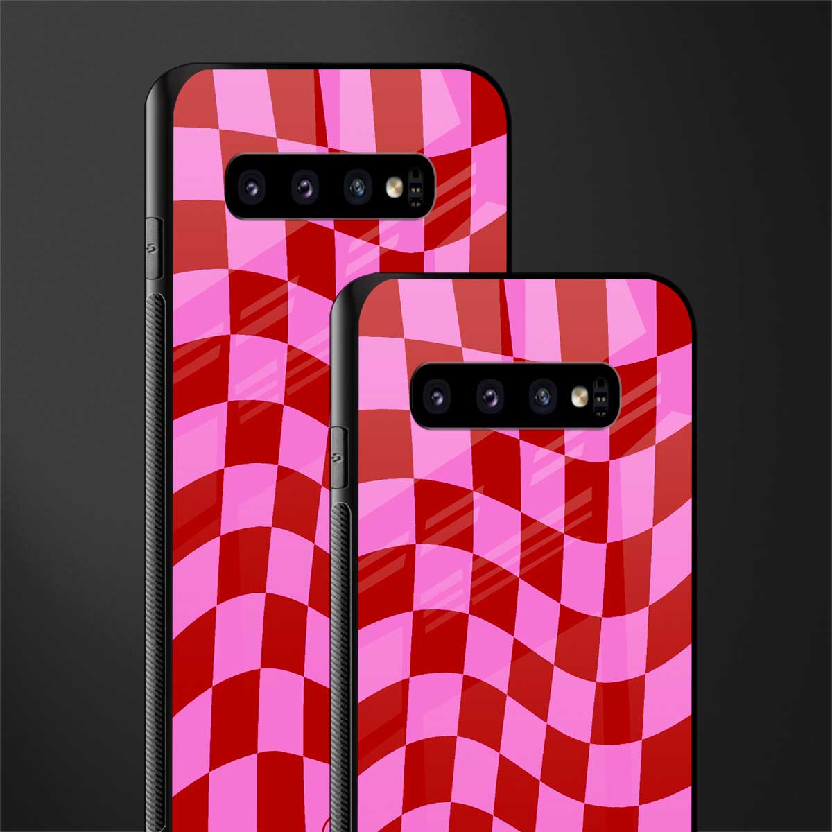 red pink trippy check pattern glass case for samsung galaxy s10 image-2