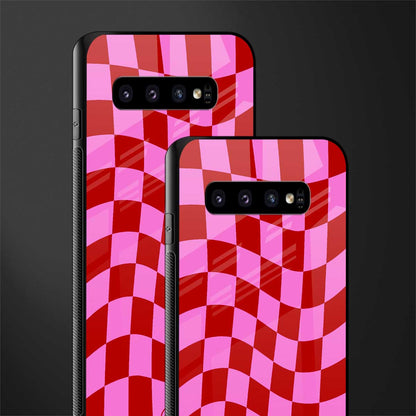 red pink trippy check pattern glass case for samsung galaxy s10 image-2