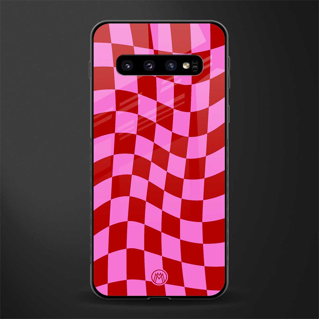 red pink trippy check pattern glass case for samsung galaxy s10 image