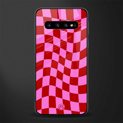 red pink trippy check pattern glass case for samsung galaxy s10 image