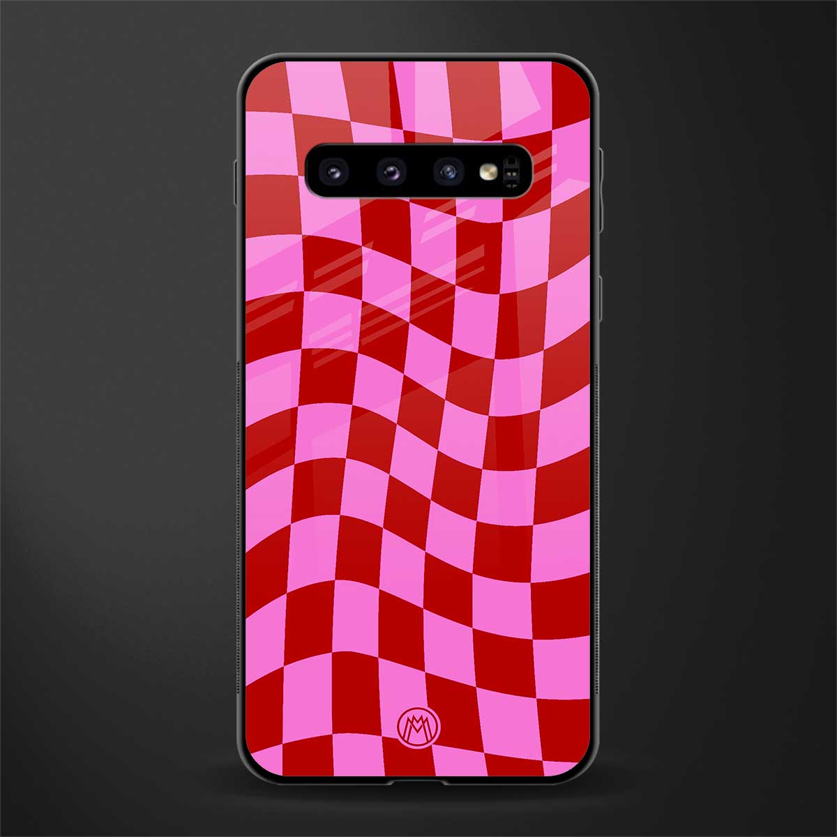 red pink trippy check pattern glass case for samsung galaxy s10 plus image