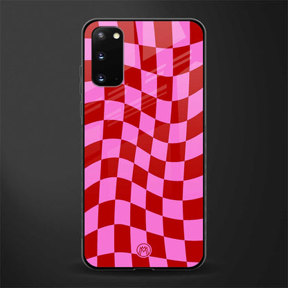 red pink trippy check pattern glass case for samsung galaxy s20 image