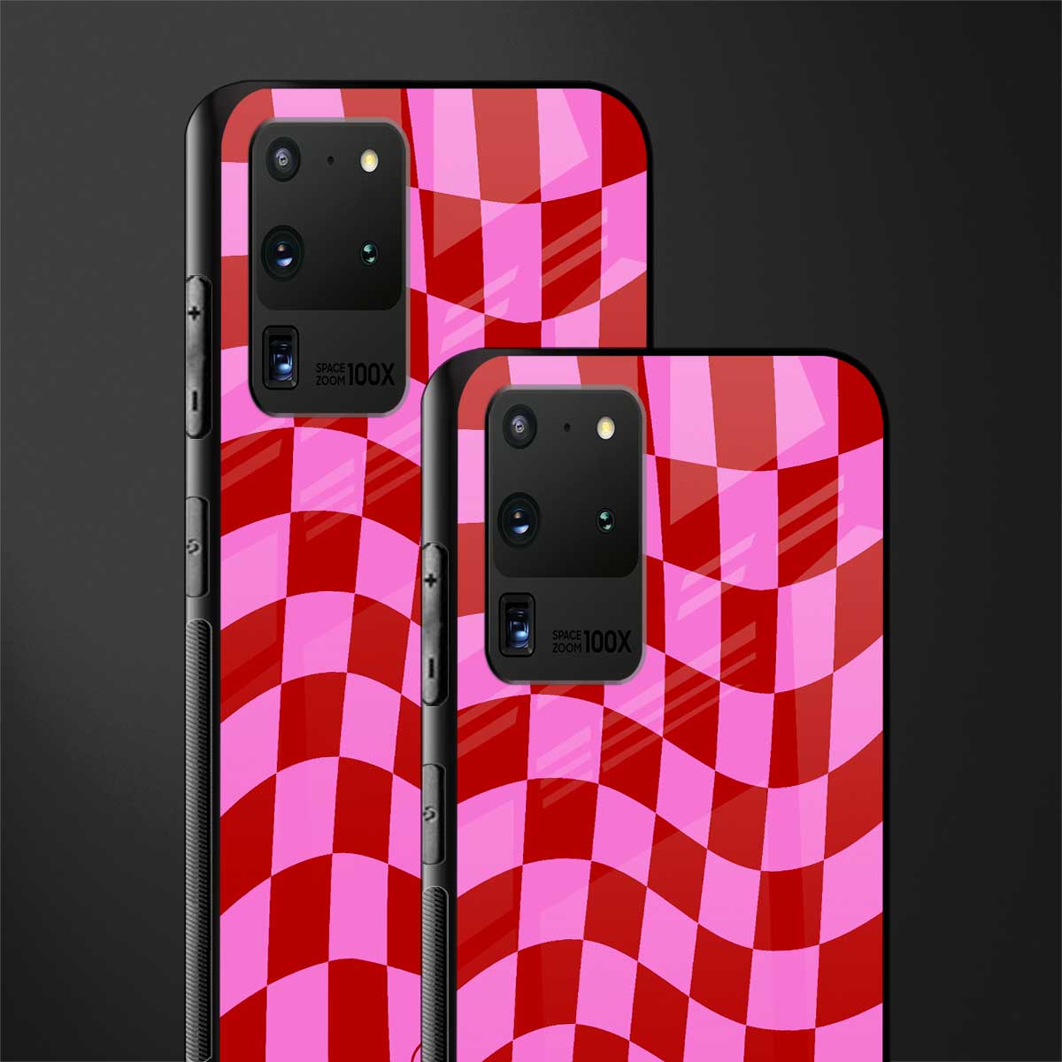 red pink trippy check pattern glass case for samsung galaxy s20 ultra image-2