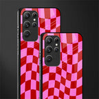 red pink trippy check pattern glass case for samsung galaxy s22 ultra 5g image-2