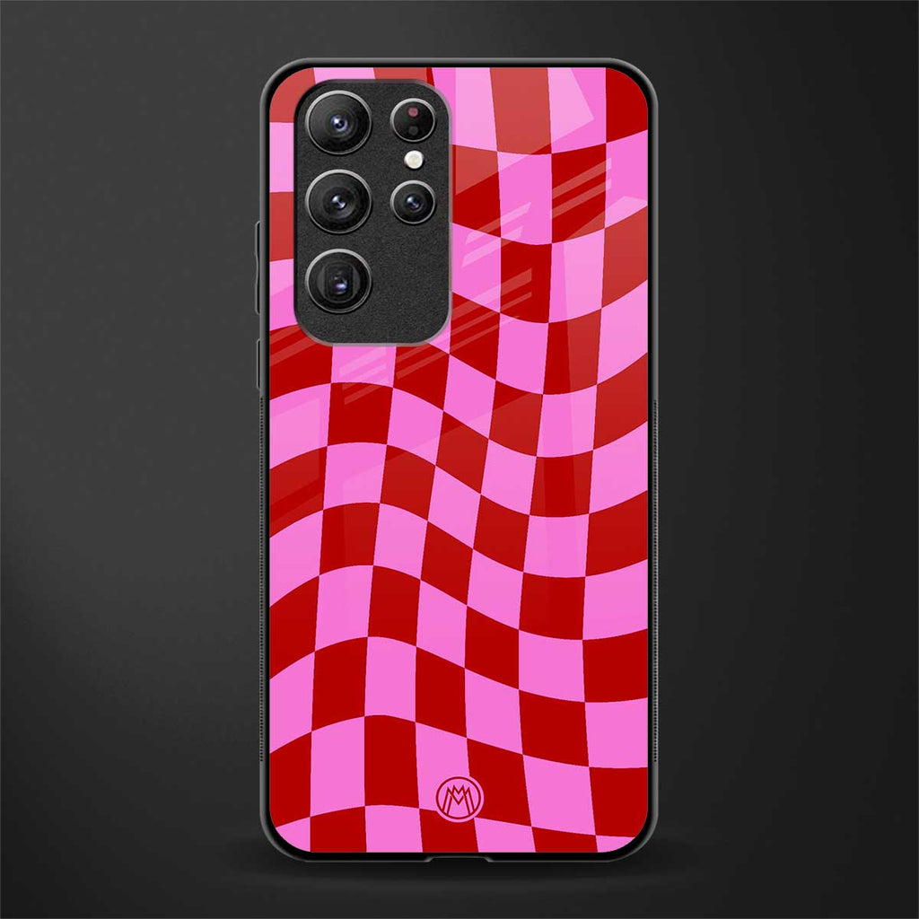 red pink trippy check pattern glass case for samsung galaxy s22 ultra 5g image