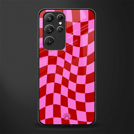 red pink trippy check pattern glass case for samsung galaxy s21 ultra image