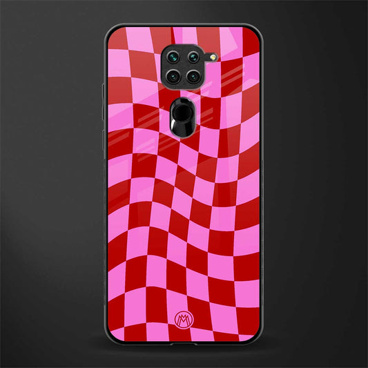 red pink trippy check pattern glass case for redmi note 9 image