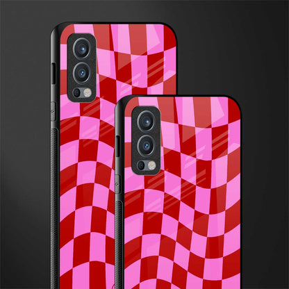 red pink trippy check pattern glass case for oneplus nord 2 5g image-2