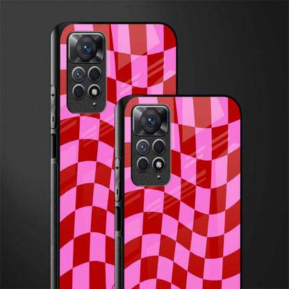 red pink trippy check pattern glass case for redmi note 11 pro image-2