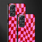 red pink trippy check pattern glass case for redmi note 11 image-2