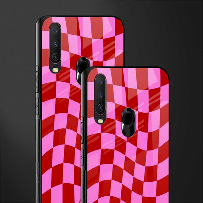 red pink trippy check pattern glass case for vivo y15 image-2
