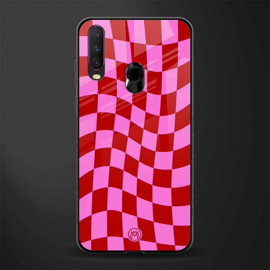 red pink trippy check pattern glass case for vivo y15 image