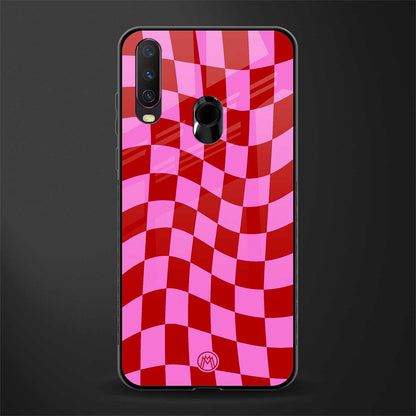 red pink trippy check pattern glass case for vivo y12 image