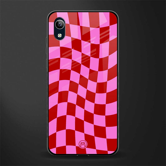 red pink trippy check pattern glass case for vivo y90 image