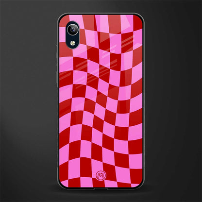 red pink trippy check pattern glass case for vivo y1s without fingerprint image