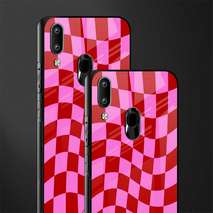 red pink trippy check pattern glass case for vivo y91 image-2