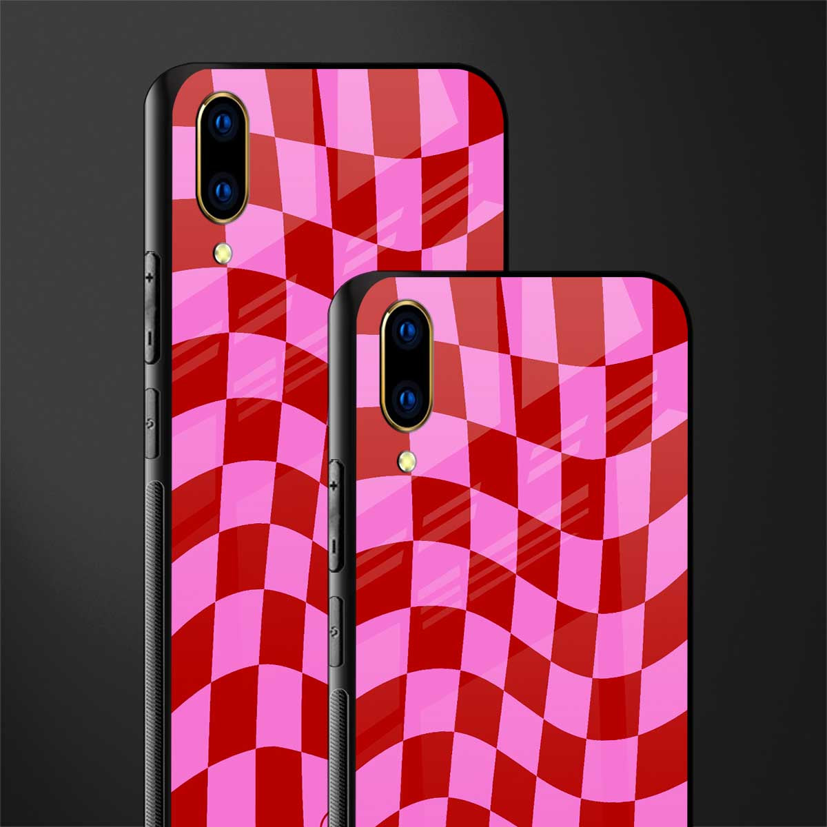 red pink trippy check pattern glass case for vivo v11 pro image-2