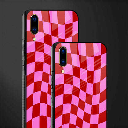 red pink trippy check pattern glass case for vivo v11 pro image-2