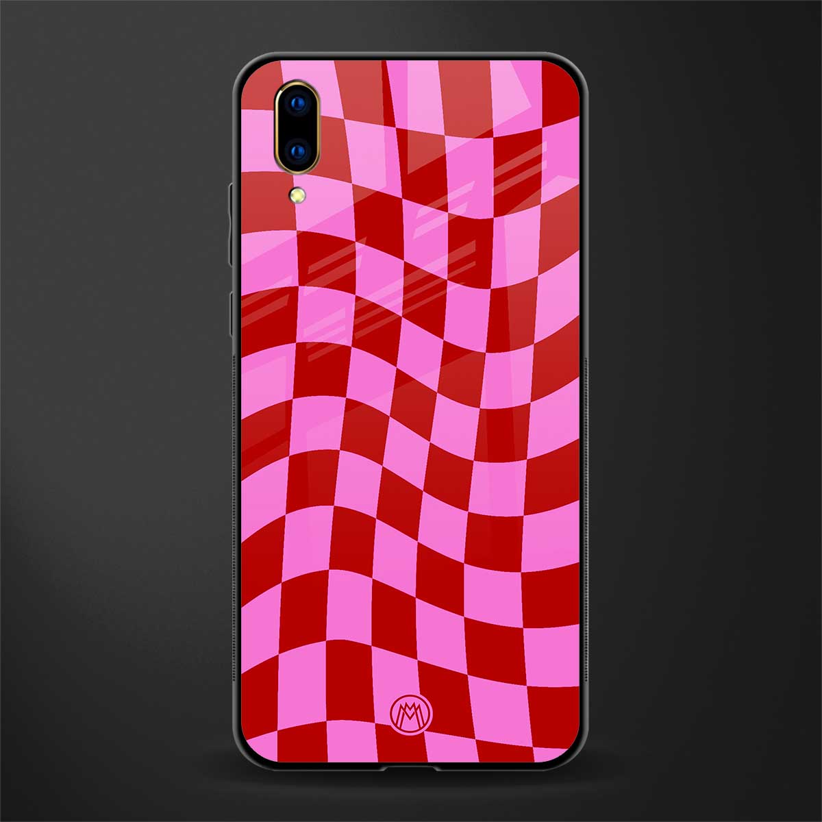 red pink trippy check pattern glass case for vivo v11 pro image