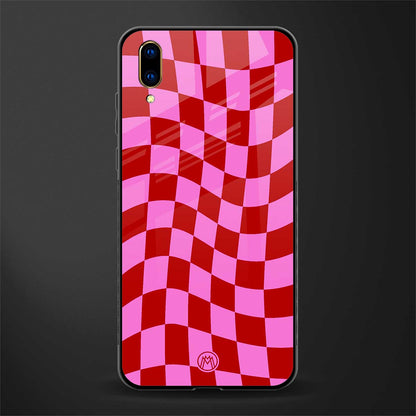 red pink trippy check pattern glass case for vivo v11 pro image