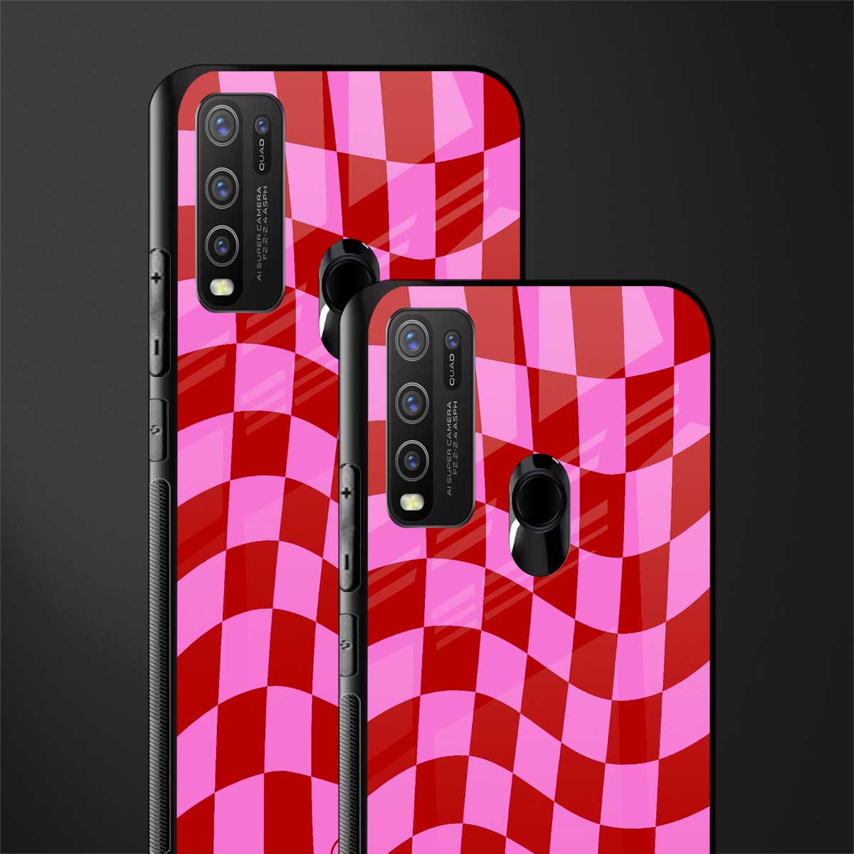 red pink trippy check pattern glass case for vivo y30 image-2