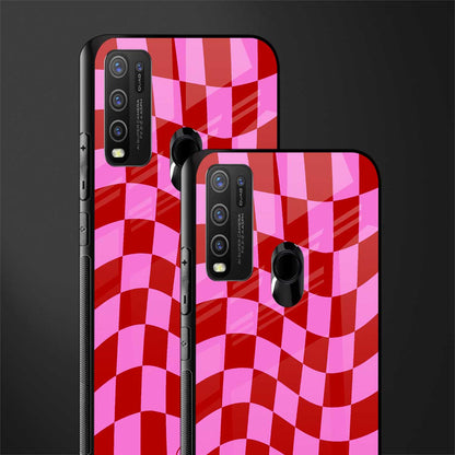red pink trippy check pattern glass case for vivo y50 image-2