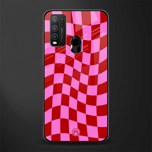 red pink trippy check pattern glass case for vivo y30 image