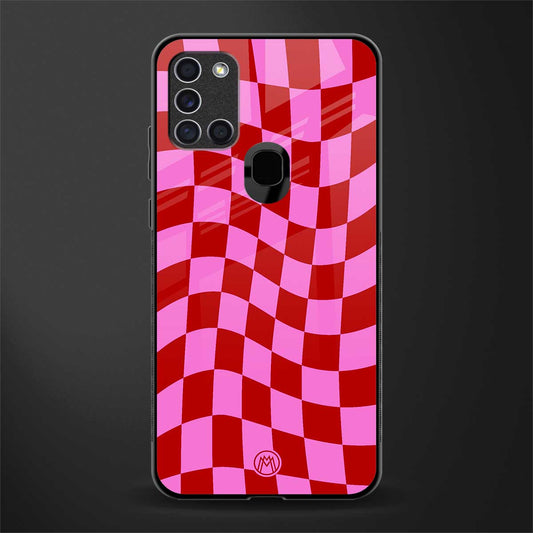 red pink trippy check pattern glass case for samsung galaxy a21s image