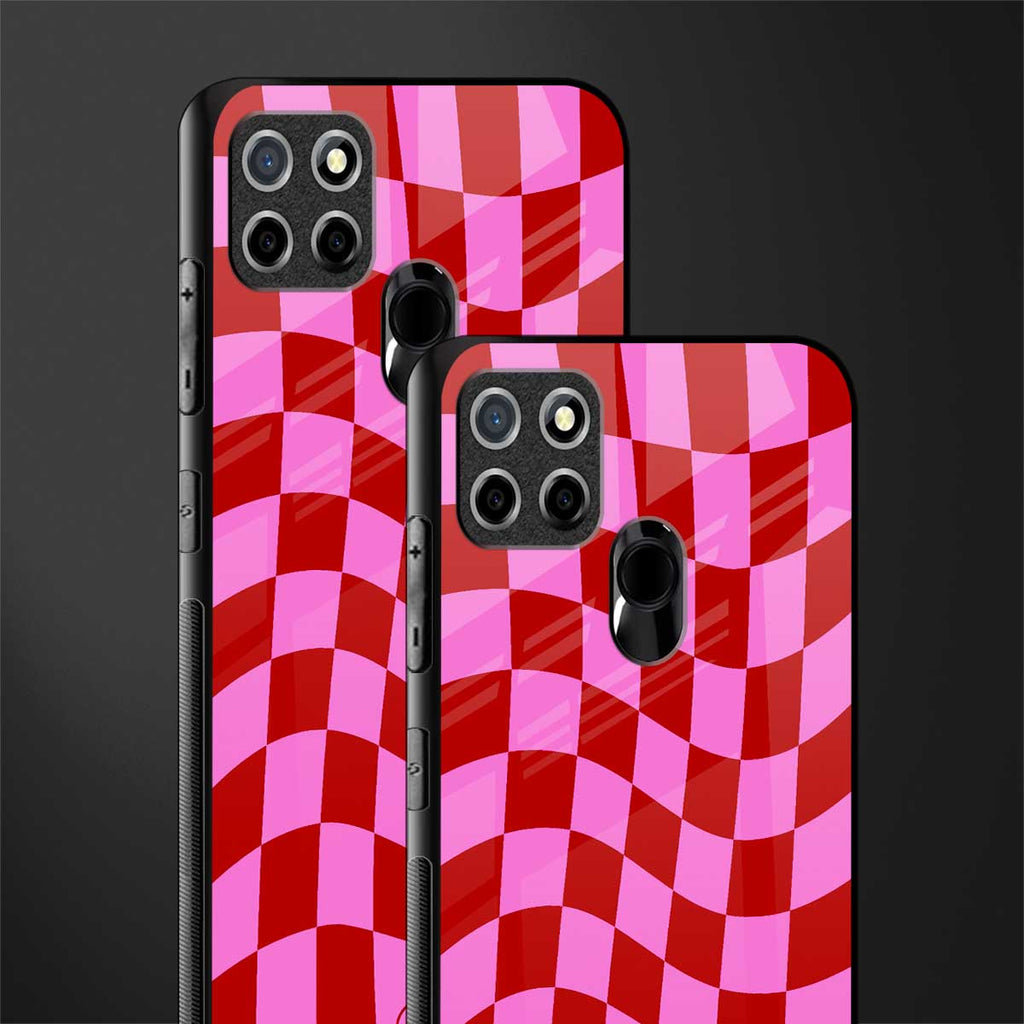 red pink trippy check pattern glass case for realme narzo 30a image-2