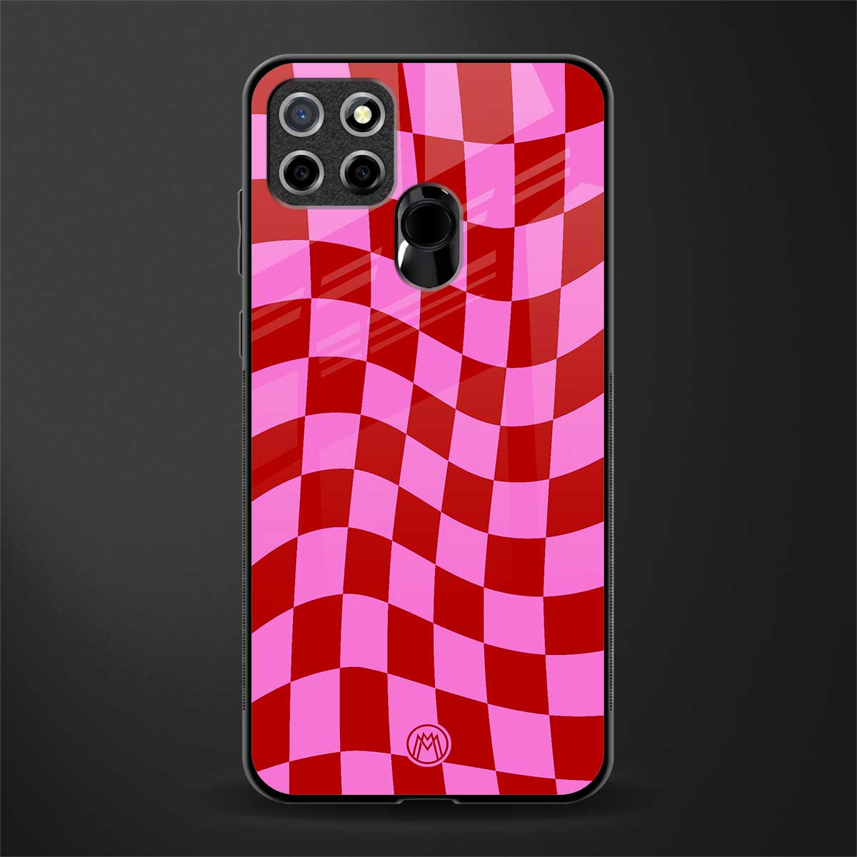 red pink trippy check pattern glass case for realme narzo 30a image