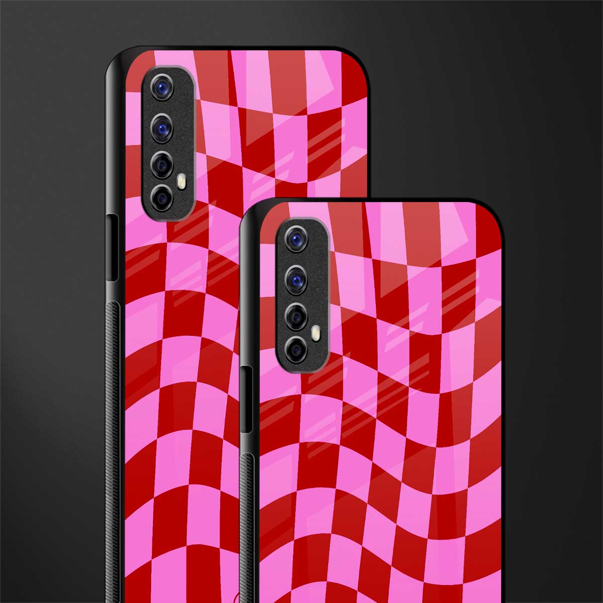 red pink trippy check pattern glass case for realme narzo 20 pro image-2