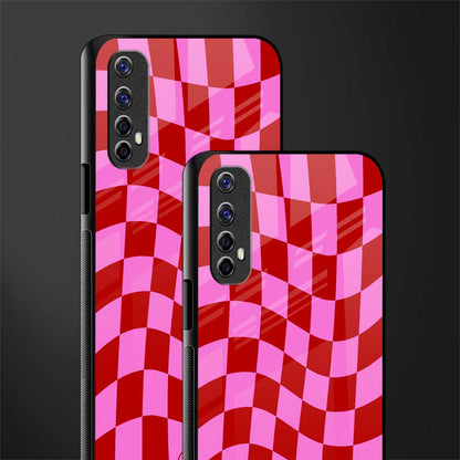 red pink trippy check pattern glass case for realme 7 image-2