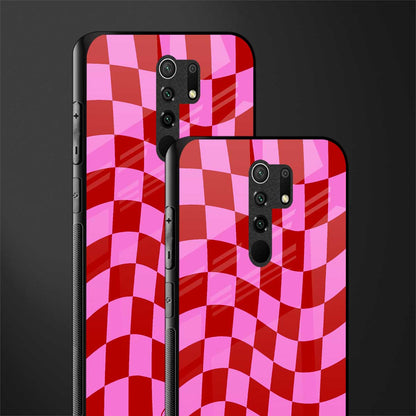 red pink trippy check pattern glass case for poco m2 image-2