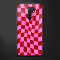 red pink trippy check pattern glass case for redmi 9 prime image