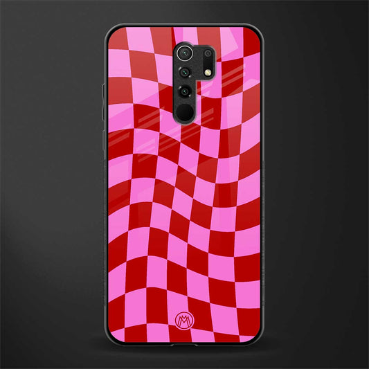 red pink trippy check pattern glass case for redmi 9 prime image