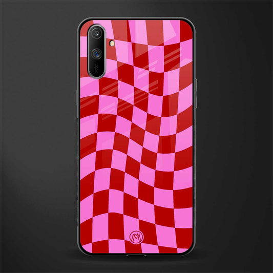 red pink trippy check pattern glass case for realme c3 image