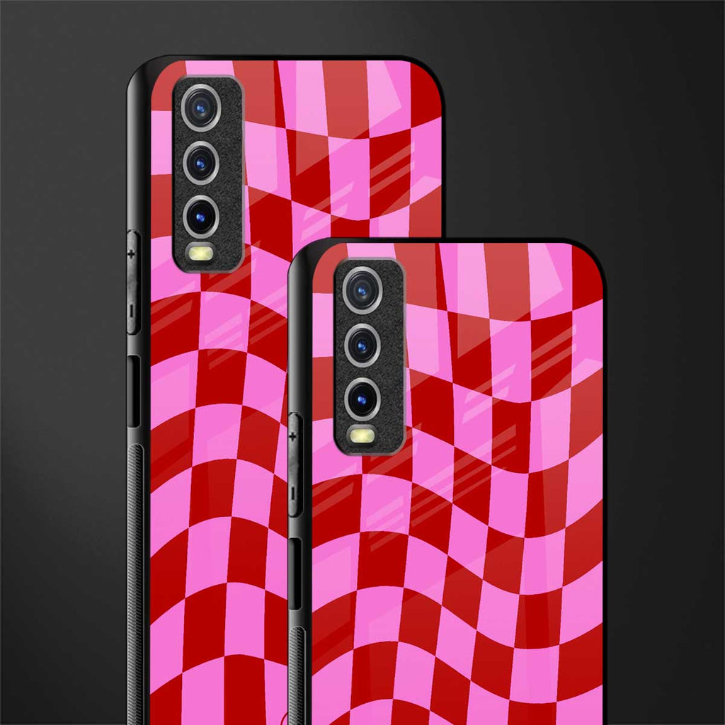 red pink trippy check pattern glass case for vivo y12g image-2