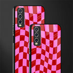red pink trippy check pattern glass case for vivo y12s image-2