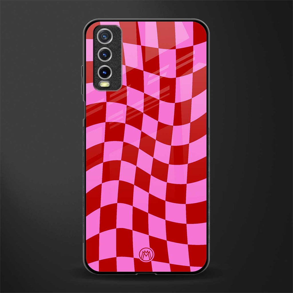 red pink trippy check pattern glass case for vivo y12g image