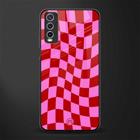 red pink trippy check pattern glass case for vivo y12s image