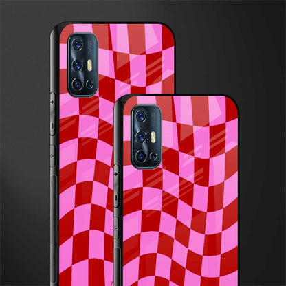 red pink trippy check pattern glass case for vivo v17 image-2