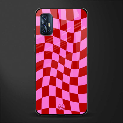 red pink trippy check pattern glass case for vivo v17 image