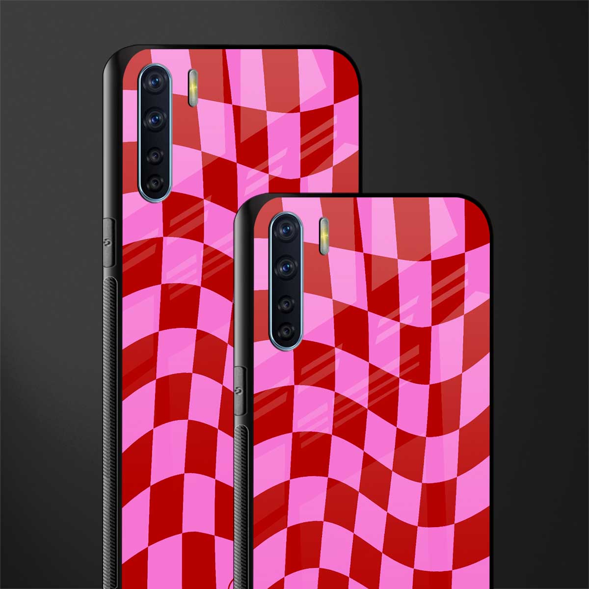 red pink trippy check pattern glass case for oppo f15 image-2