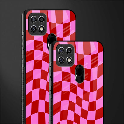 red pink trippy check pattern glass case for oppo a15s image-2