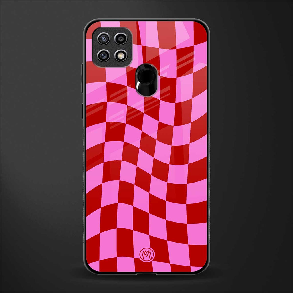 red pink trippy check pattern glass case for oppo a15s image