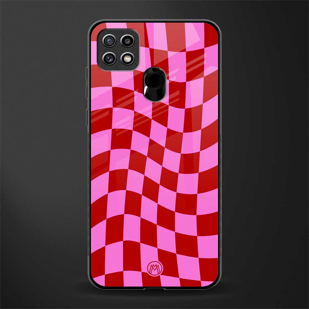 red pink trippy check pattern glass case for oppo a15s image