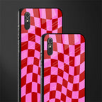 red pink trippy check pattern glass case for redmi 9a image-2